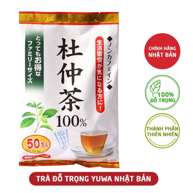 Trà Lá Đỗ Trọng Yuwa 100% Lá Đỗ Trọng (gói 50 túi lọc) Giảm Stress, Chống Lão Hóa , Hỗ Trợ Giảm Cân, Tốt Cho Tim Mạch