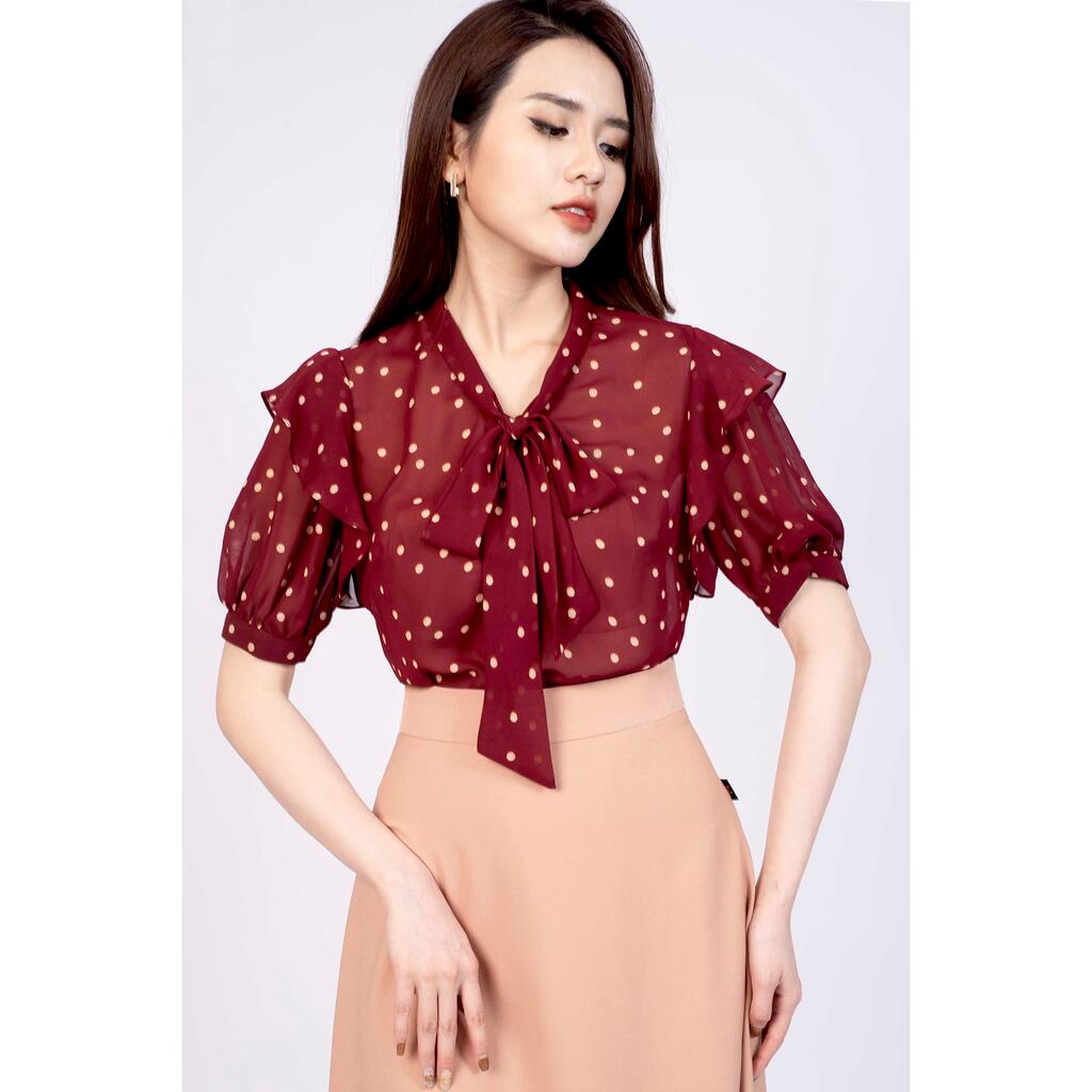 Áo sơ mi cổ buộc nơ, tay đính bèo, bồng MMOutfit M-AO071021223