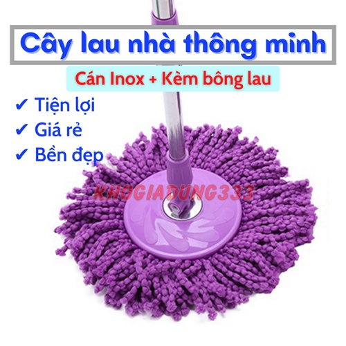 Chổi lau nhà SALE Cây lau nhà thay thế xoay 360 độ thông minh inox cao cấp kèm bông lau vệ sinh nhà cửa tiện lợi