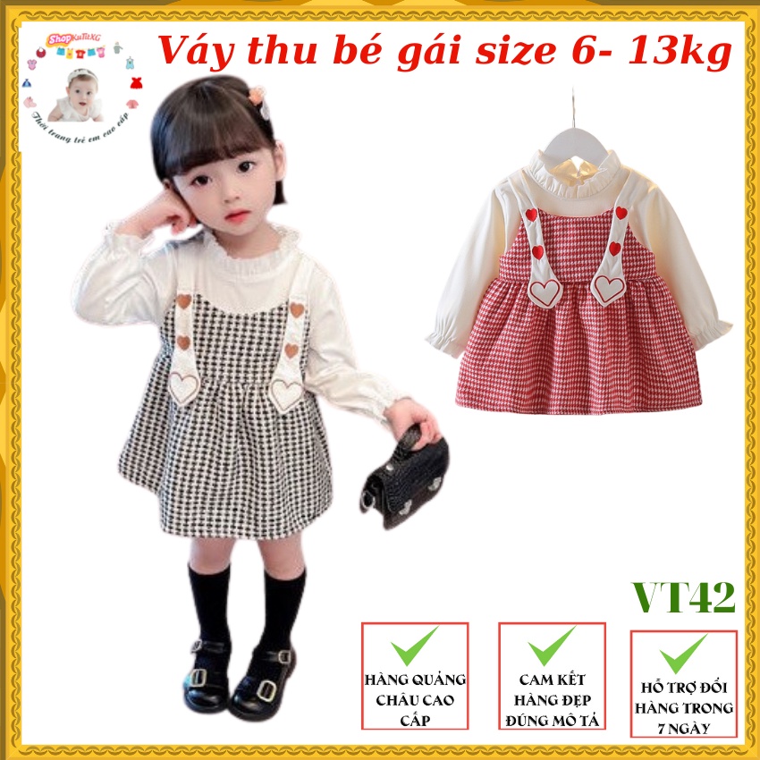 Váy thu đông nhí bé gái Váy giả yếm kẻ caro dành cho bé gái 0-3 tuổi VT42