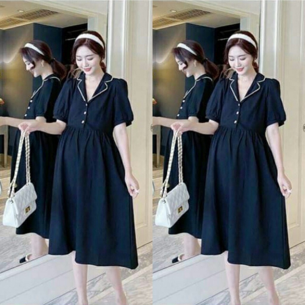 Đầm bầu xinh Váy bầu công sở đẹp vải đũi xước chuẩn dáng Hồng, Đen cổ vest