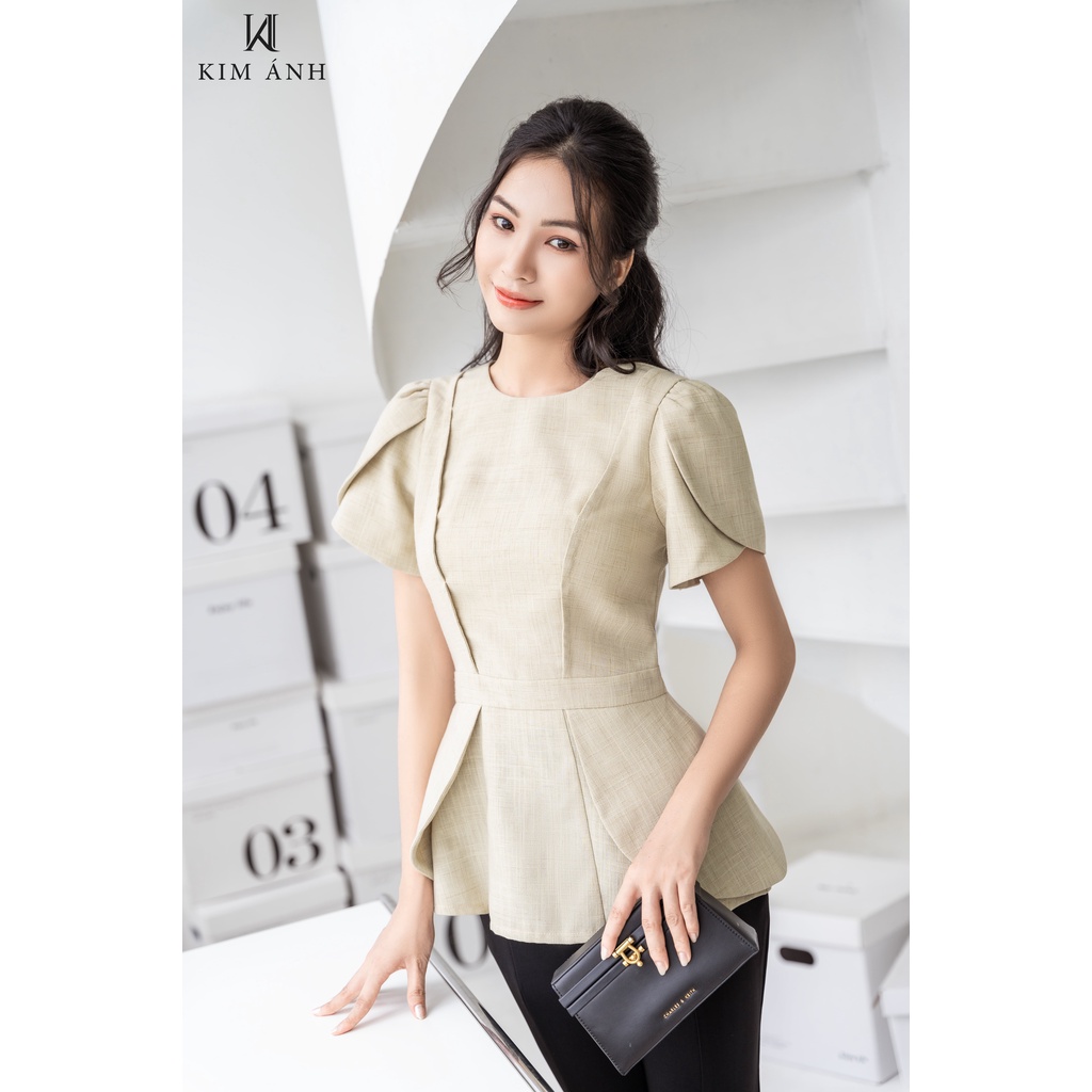 Áo Kiểu Thiết Kế Sơ Mi Nữ Cổ Tròn Tay Ngắn Phong Cách Hàn Quốc Thanh Lịch Tinh Tế Trẻ Trung-Kim Ánh-AKSX36001