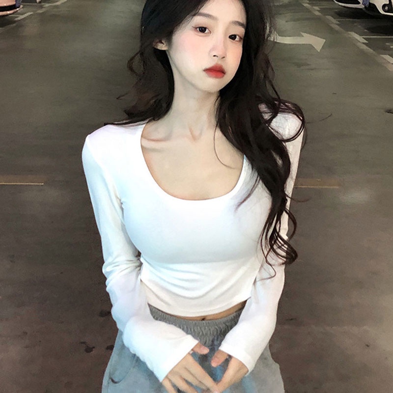 Áo thun YEYA tay dài cổ tròn màu sắc đơn giản tùy chọn dành cho nữ