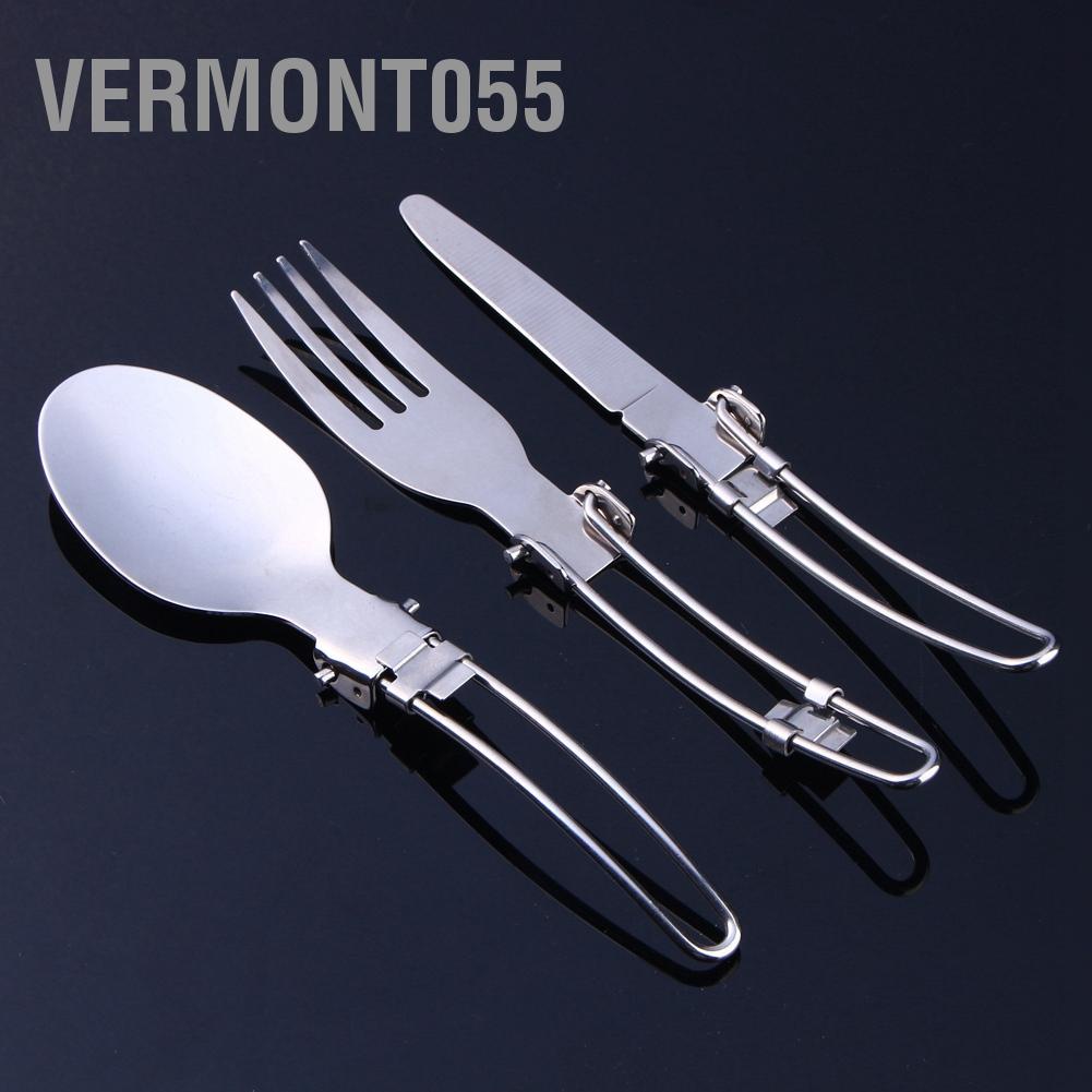 💯Hàng Hot😁 Thép không gỉ Di động Cắm trại Dã ngoại Bộ dao kéo Bộ dao dĩa + Túi 💖Hàng giao ngay💖Vermont055