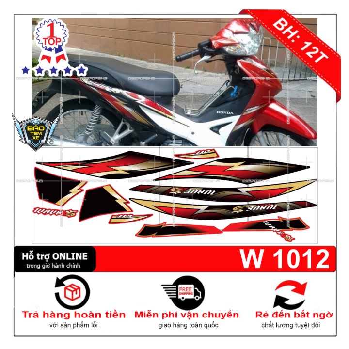 Tem rời dán xe wave S 110 mẫu zin đỏ đen - Bi Decal
