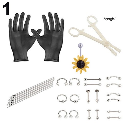 (Hàng Mới Về) Bộ Dụng Cụ Xỏ Khuyên Cơ Thể Chuyên Nghiệp Bằng Thép Không Gỉ