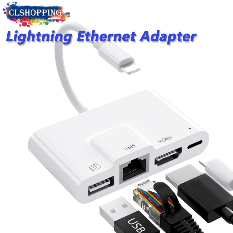 Đầu Kết Nối HDMI 4K &amp; RJ45 Ethernet LAN 4 Trong 1 Cho iPhone13 pro / 12 / 11 / X / 8 / 7 / ipad air