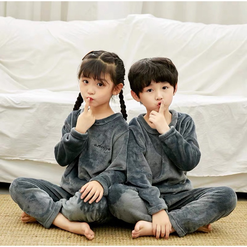 Bộ lông mặc nhà trẻ em cổ tròn siêu cute