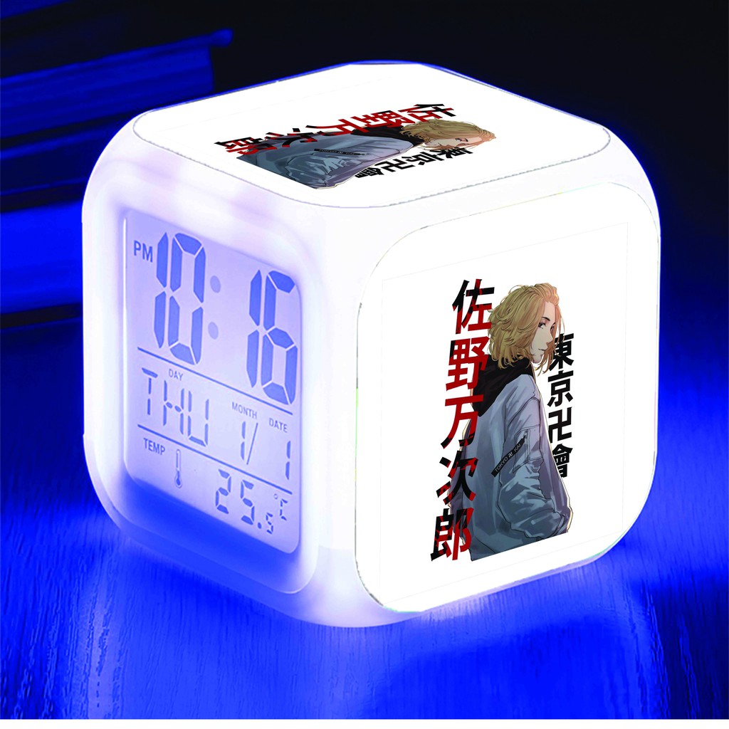 Đồng hồ báo thức để bàn in hình TOKYO REVENGERS Kịch Trường Của Takemichi chibi anime đèn LED đổi màu