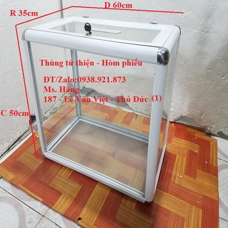 Thùng từ thiện - Hòm phiếu nhôm kính cao cấp - Hàng đặt - T01NT-603550-HĐ-
