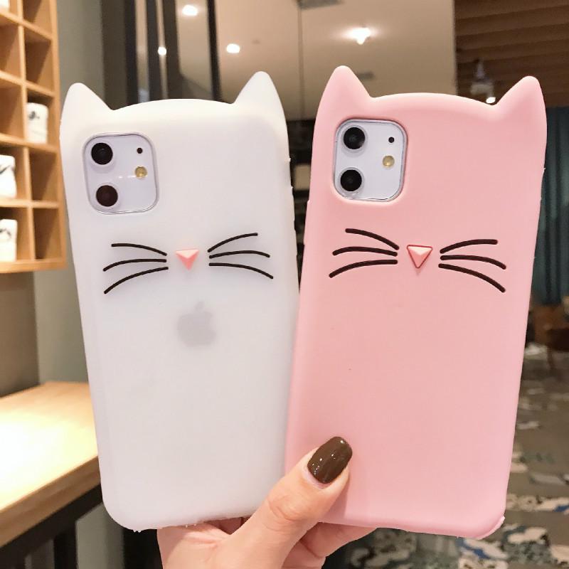 Ốp Điện Thoại Màu Hồng Họa Tiết Tai Mèo Hello Kitty Dễ Thương Cho Iphone 5 6 7 8 Plus Xs Max 11 Pro Max