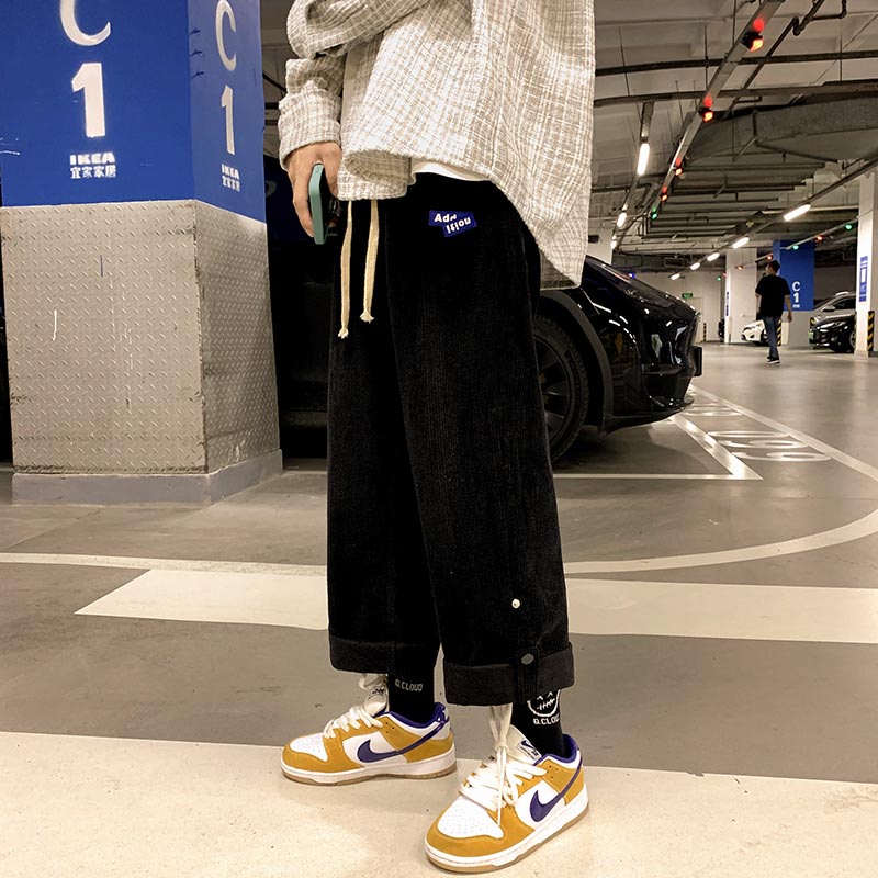 【S-3XL】Quần Dài Ống Thẳng Vải Nhung Kẻ Màu Trơn Thời Trang Thường Ngày Cho Nam Và Nữ