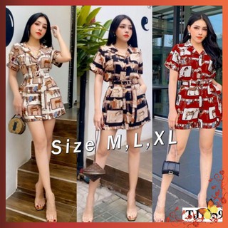 Jumpsuit Ngắn 💥FREESHIP💥 họa tiết con ngựa kèm belt rời xinh xắn TJ1059
