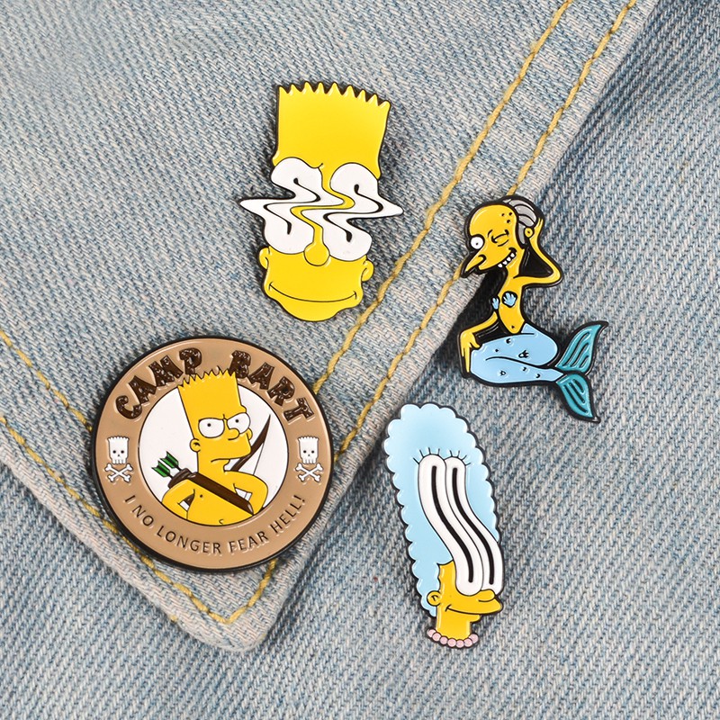 Cartoon 90S  Vintage  Enamel Badge The Simpson Pin Collection Simpson Marge Bart Milpool Bart Simpson  Lapel Pin  Funny  Gift