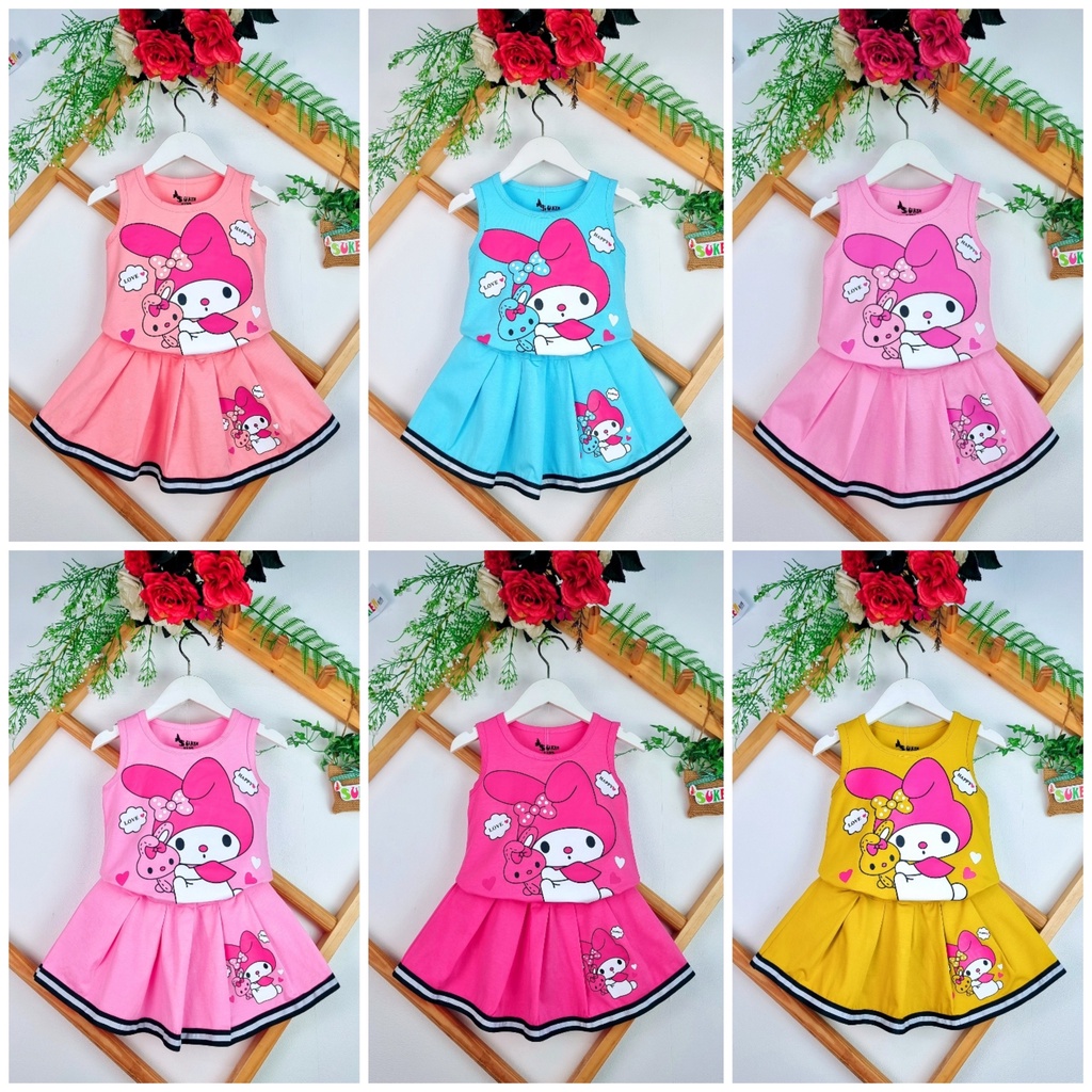 SET VÁY THUN IN THỎ HỒNG DÂU CHO BÉ GÁI