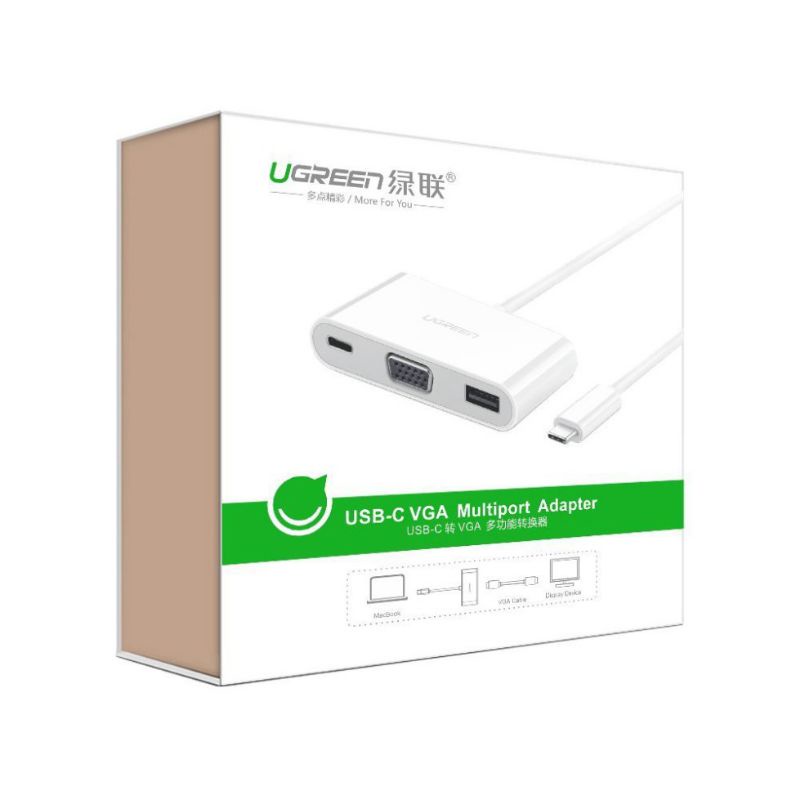 Cáp chuyển đổi USB Type-C sang VGA + USB 3.0 + USB Type-C cao cấp Ugreen 30376 - Hàng Chính Hãng