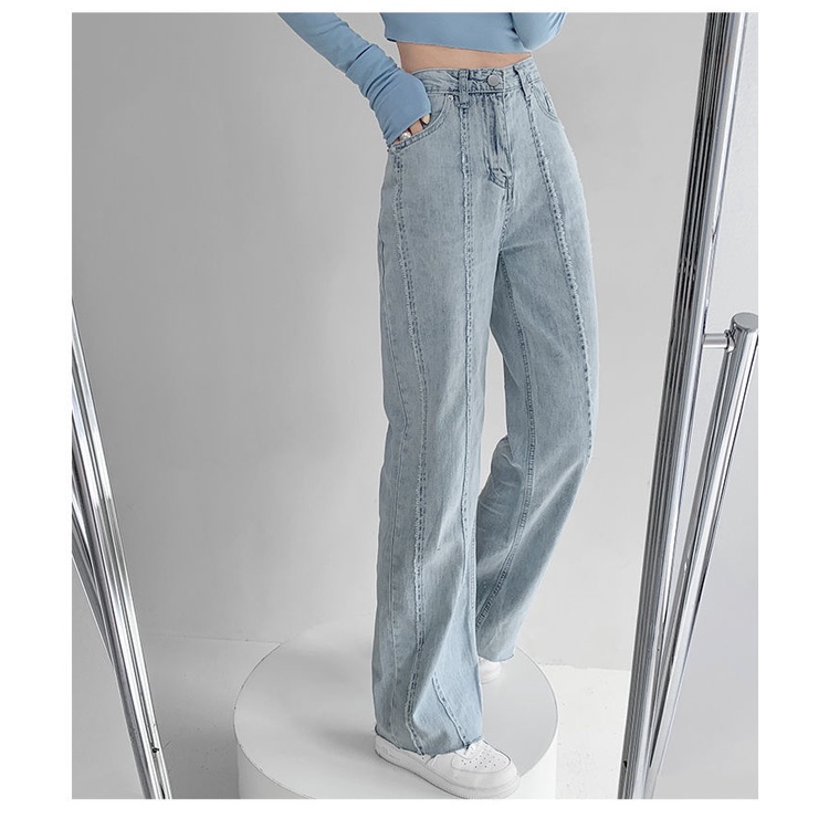 Quần Jeans Nữ Lưng Cao Ống Rộng Phong Cách Retro