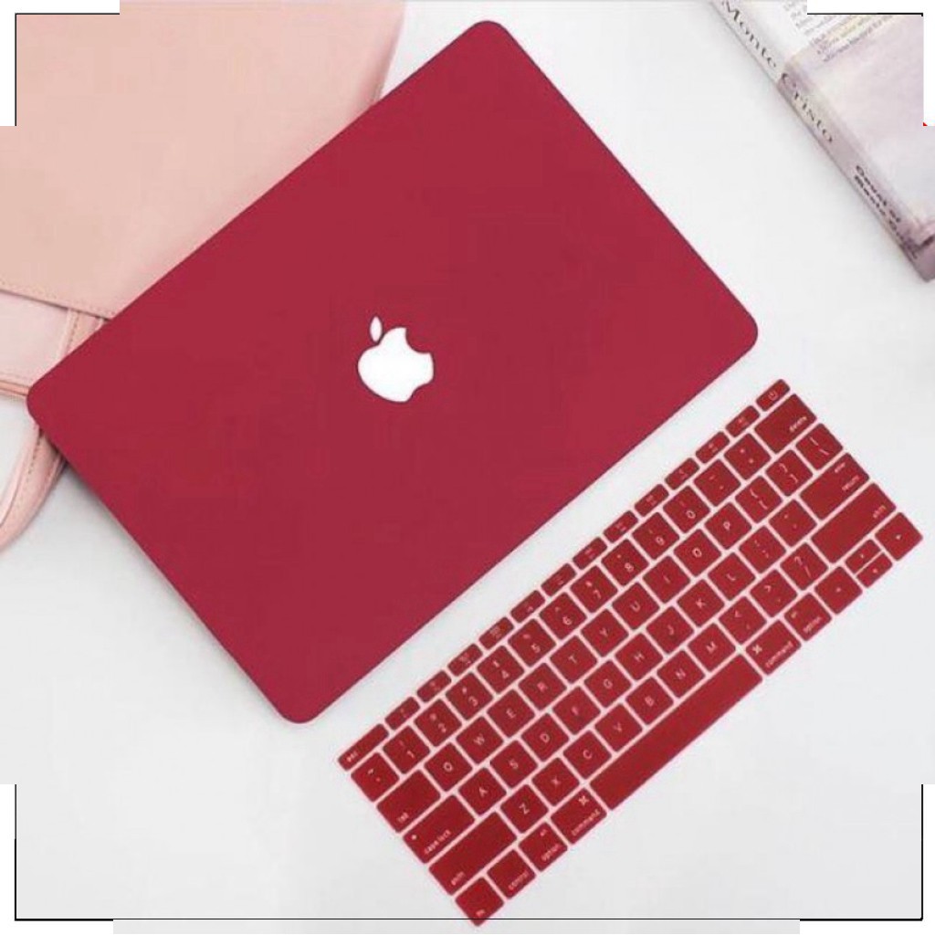 HOT -  Combo ốp +phủ phím Macbook Air 13"(2018-2020 ) màu hồng pastel và đỏ booc đô(Tặng kèm nút chống bụi và bộ chống g