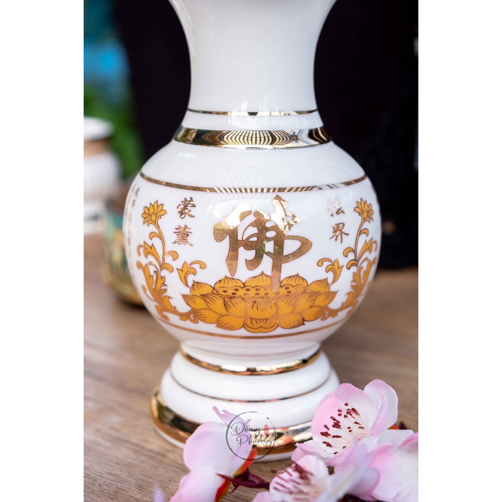 Bình Hoa Sứ Trắng In Tâm Kinh chữ nổi Cao Cấp