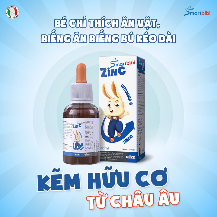 Siro kẽm Chelate hữu cơ cho bé - Smartbibi Zinc hỗ trợ tăng đề kháng, cải thiện biếng ăn, chậm lớn ở trẻ thiếu kẽm