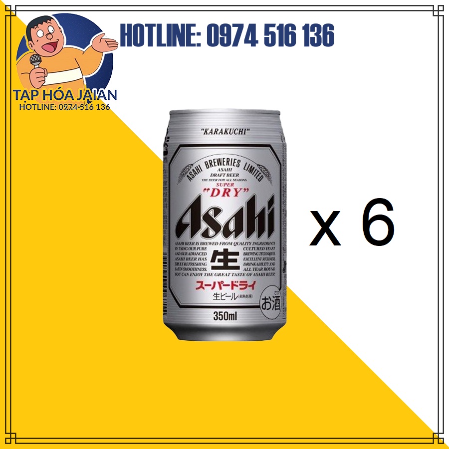 Set 6 Lon Bia Asahi Super Dry 350ml [DU] Nhật Bản