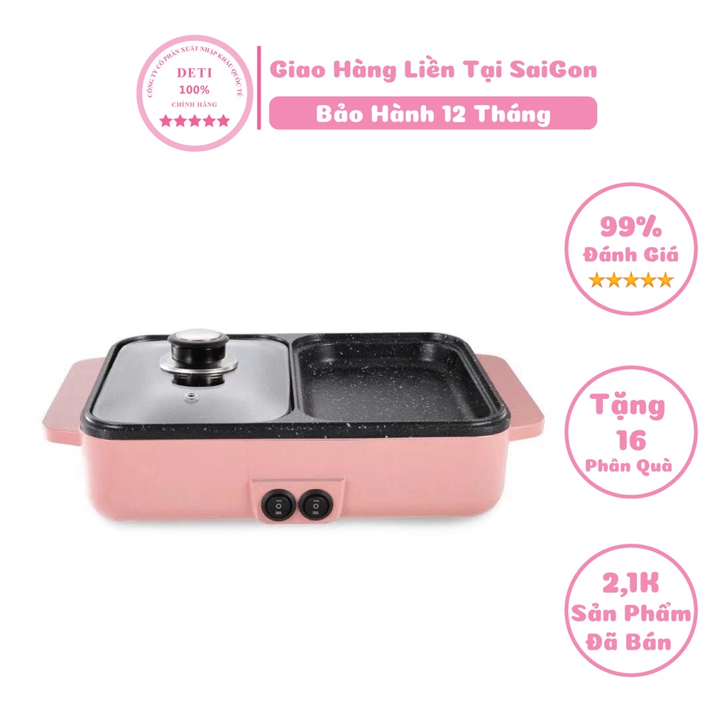 Nồi lẩu nướng 2 ngăn 2 in 1 đa năng mini bếp nướng điện chính hãng bảo hành 30 ngày