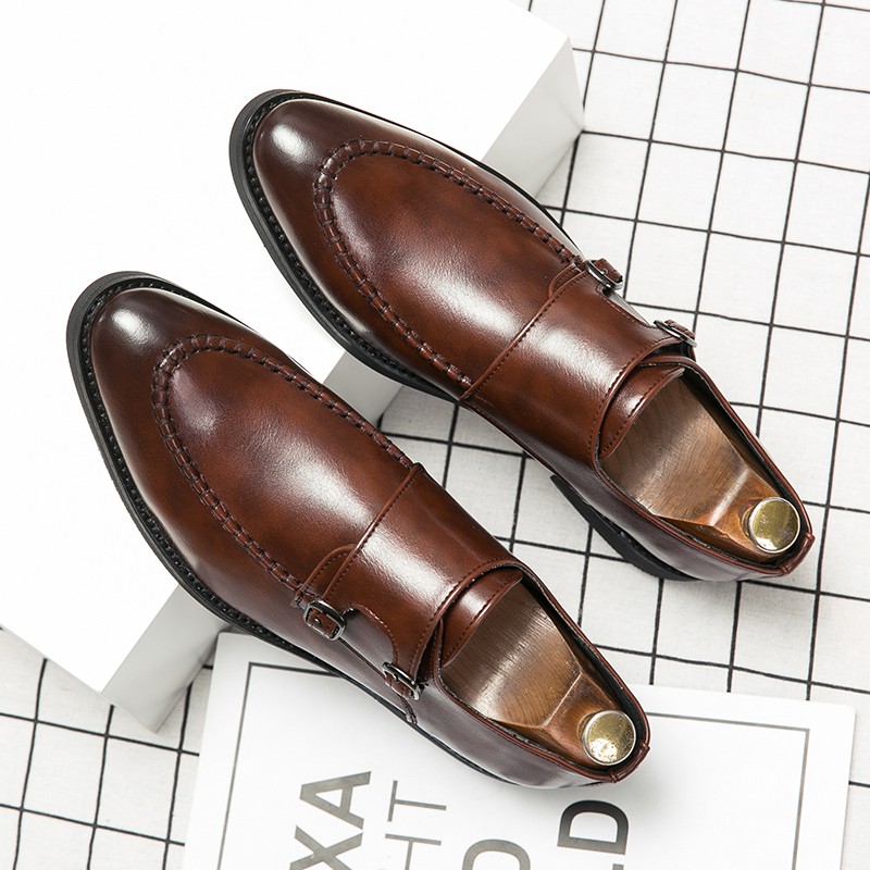 Vintage Men Formal Monk Straps Shoes Slip On Design Durable Office Business