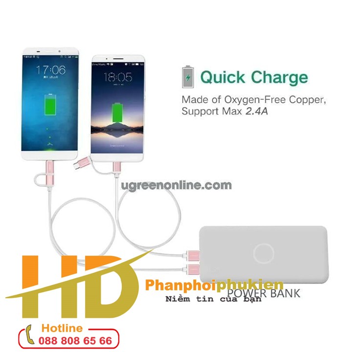 Cáp Sạc Điện Thoại 2 Trong 1 Micro USB và Type C Ugreen 30542