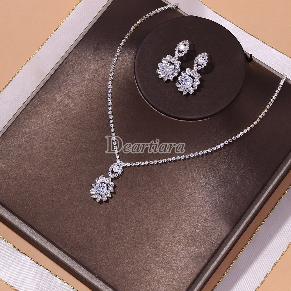 Set Vòng cổ Và Đôi Khuyên Tai Hình Hoa Thời Trang Dành Cho Cô Dâu