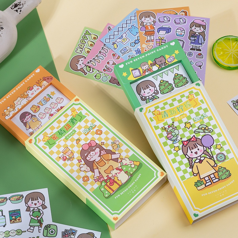 Mr. Paper 8 phong cách 55 tờ / hộp dễ thương cô gái hoạt hình gấu thỏ sổ tay nhãn dán Sách tự làm nhãn dán trang trí hộp nguyên liệu