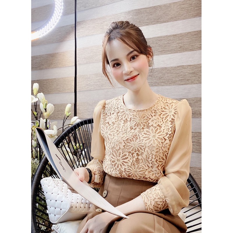 [BÁN BUÔN&amp;LẺ] Áo kiểu nữ ren phối tơ - công sở hay đi chơi đều đẹp hợp thời trang - trang nhã nữ tính dễ mặc GEMM.VN
