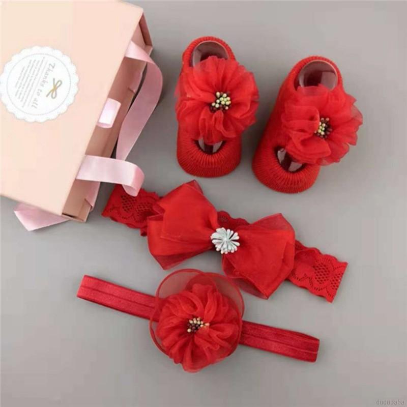 Set vớ cotton + băng đô phối nơ hoa hoạt hình thời trang cho bé 0-2 tuổi