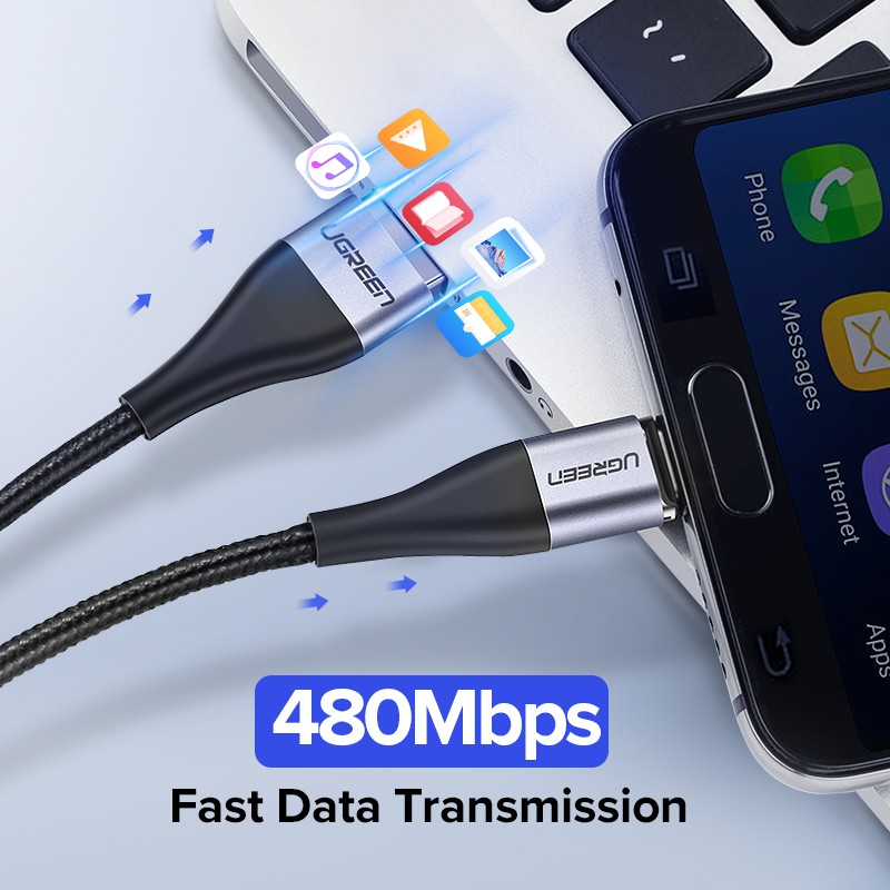 Bộ đầu cắm và cáp sạc nhanh UGREEN micro USB Type-C 3a 100cm từ tính