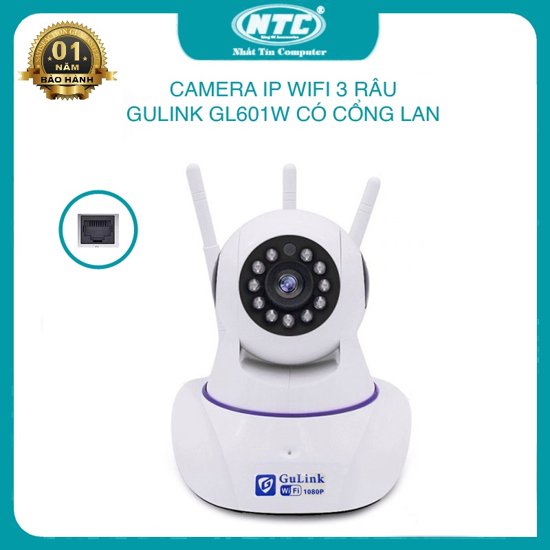 Camera IP wifi Gulink GL601W 3 râu quay 360 độ đàm thoại 2 chiều - tích hợp cổng LAN RJ45 (Trắng)