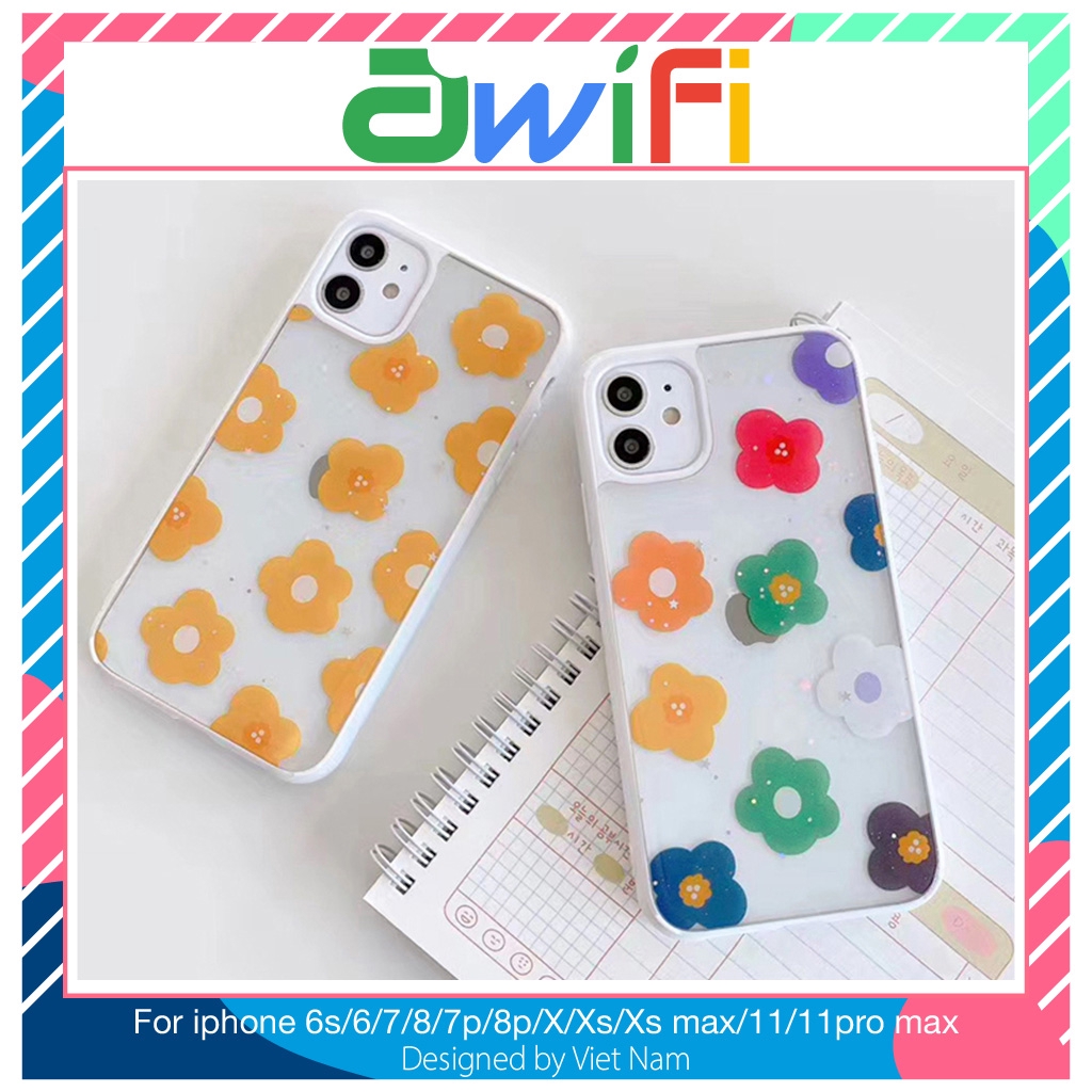 Ốp lưng iphone viền Hoa nhí basic kim tuyến 6/6plus/6splus/7/8/7plus/8plus/x/xs/xsmax/11/11promax - Awifi