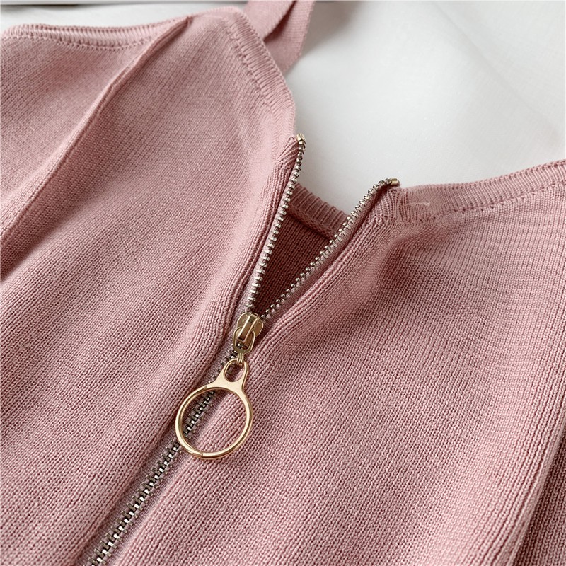 Áo Croptop dệt kim không tay phối khóa kéo | BigBuy360 - bigbuy360.vn