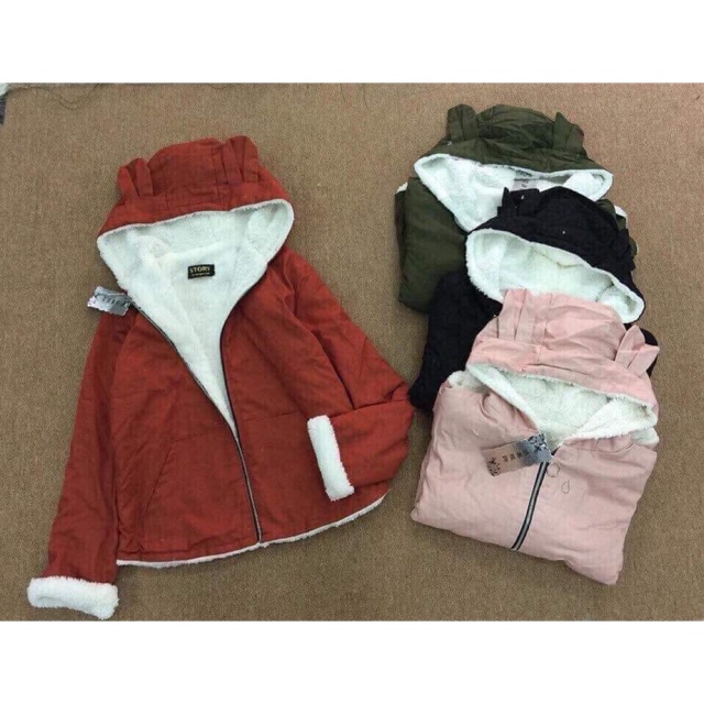 Áo khoác kaki tai gấu lót lông