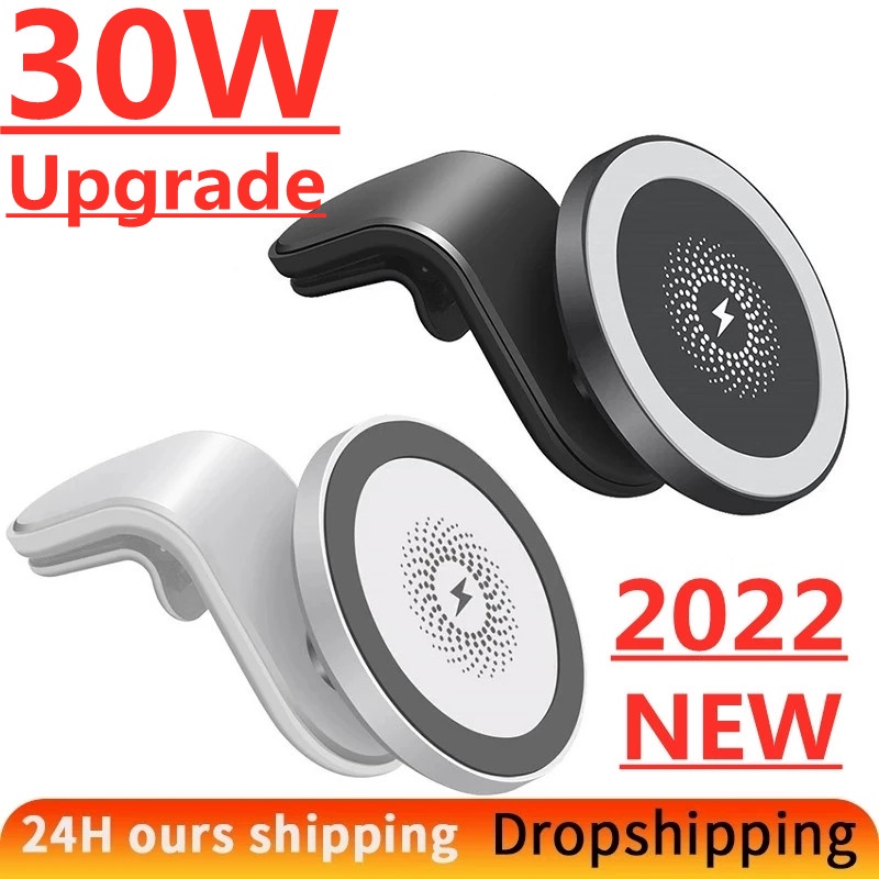Giá Đỡ Điện Thoại Kiêm Sạc Nhanh Không Dây Gắn Lỗ Thông Gió Xe Hơi 30W Cho macsafe iPhone 12 13 Pro Max Mini Qi