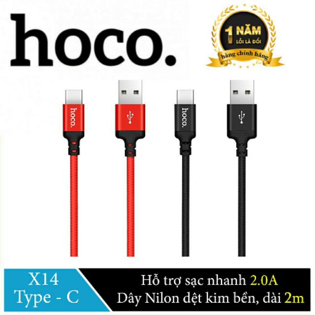 Cáp sạc dây dù Hoco X14 dài 1M 2M cổng Type C