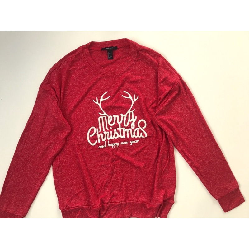 Áo sweater dài tay đỏ len dệt kim in Merry Christmas vnxk