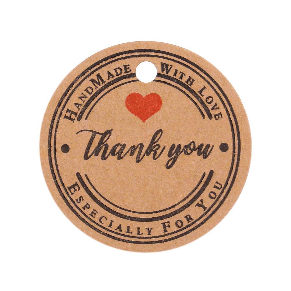 Set 100 Nhãn Giấy Thank You Màu Nâu / Trắng Dùng Để Trang Trí Tiệc Cưới / Giáng Sinh