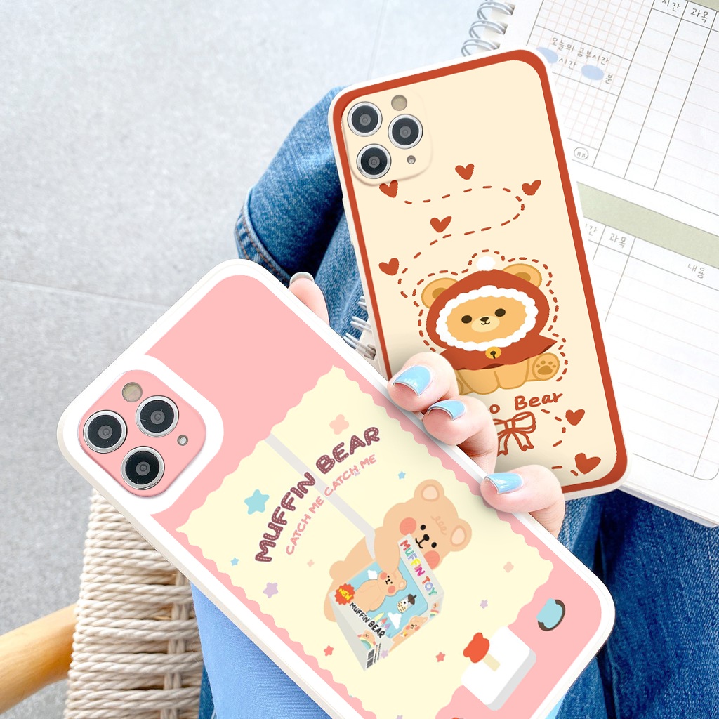 Ốp lưng iphone cạnh Gấu ngộ nghĩnh vuông chống sốc cho iphone 11 7plus 8plus xsmax 11pro 12pro 12promax13promax tr1123