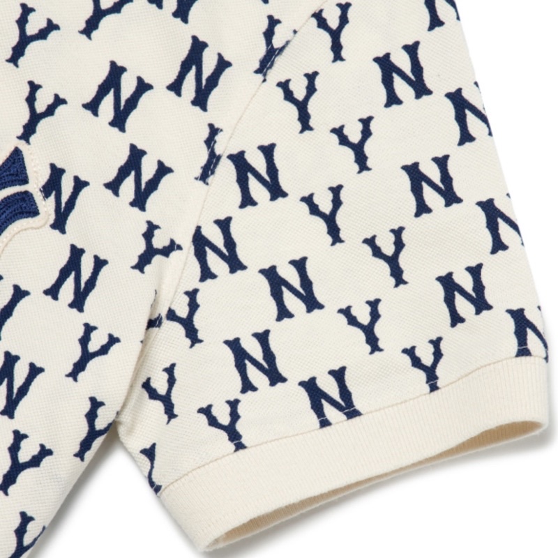 Áo Polo MLB Monogram Trắng Logo Xanh Navy Siêu Xịn