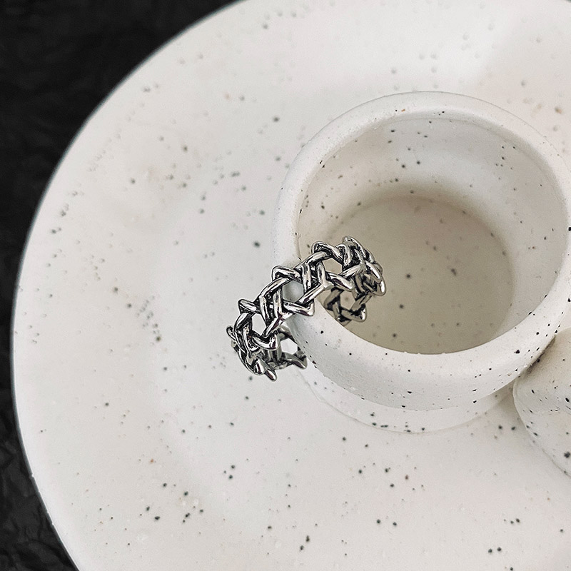 Nhẫn Mở Thiết Kế Ngôi Sao Sáu Cánh/Họa Tiết Khắc Chữ Phong Cách Hiphop Đơn Giản Cá Tính