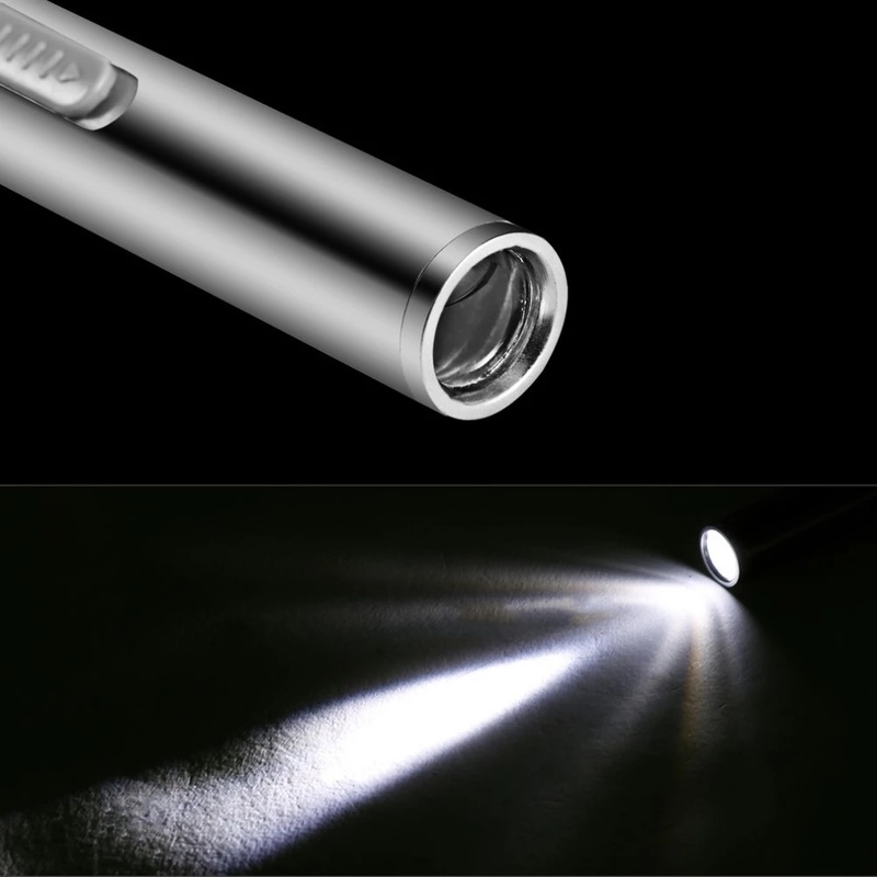 Đèn pin LED mini bằng thép không gỉ sạc lại bằng cáp USB tiện dụng mang theo khi đi du lịch/cắm trại