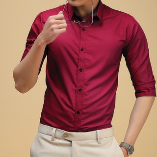 Áo sơ mi nam, sơ mi công sở vải lụa cao cấp Magnor  màu Đỏ mận