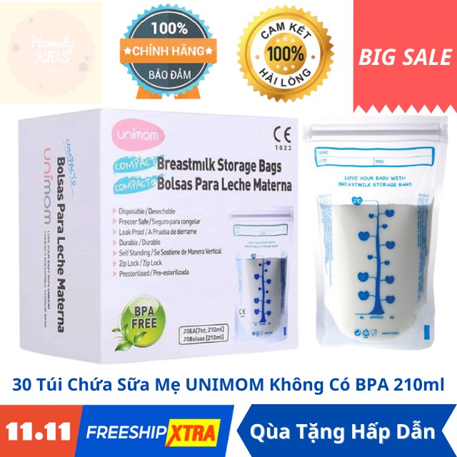 [Hàng Chính Hãng] Túi Đựng Sữa Unimom Hàn Quốc 210ml, Hộp 30 Túi Bảo Quản Sữa Mẹ Compact Không Có BPA, An Toàn, Tiện Lợi