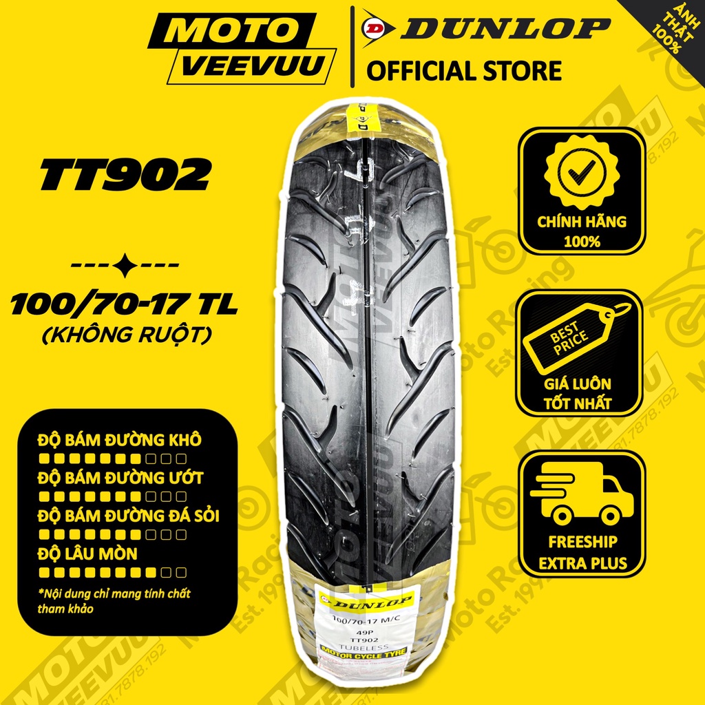 Vỏ lốp xe máy DUNLOP 100/70-17 TL TT902 Lốp không ruột