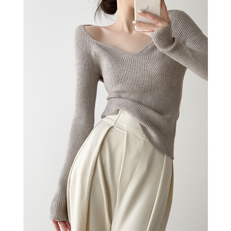 Áo kiểu ZHELIHANGFEI vải dệt kim tay dài hở vai thời trang quyến rũ cho nữ