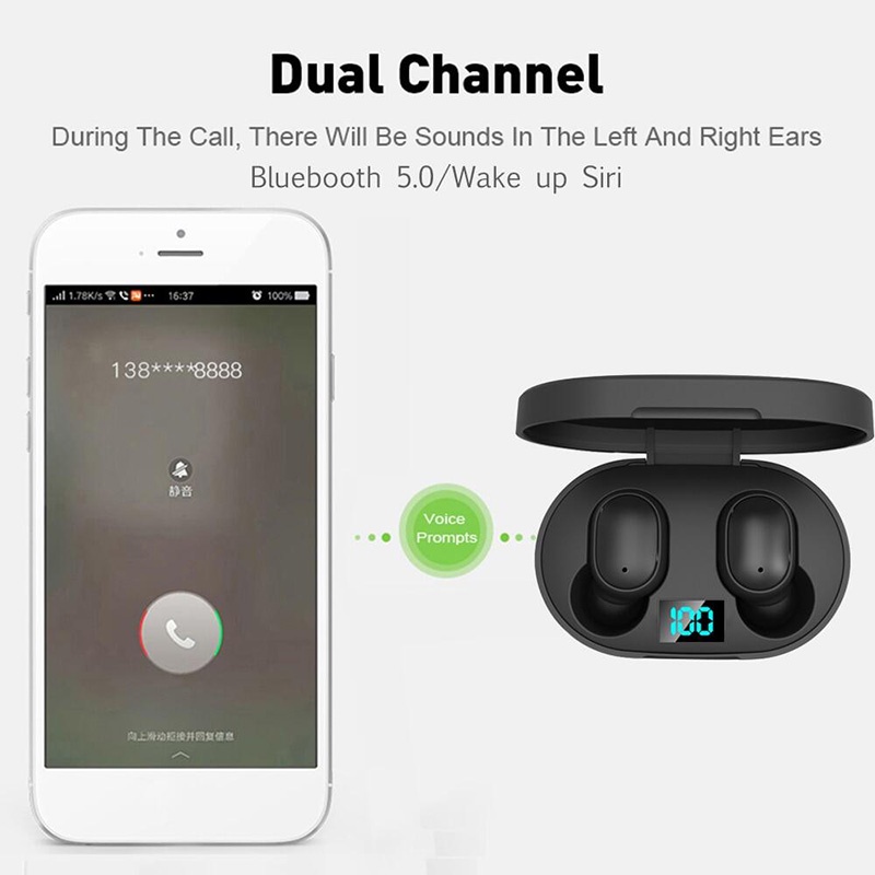 Tai Nghe Nhét Tai Bluetooth Không Dây HIFI IPX4 Chống Nước Không Ồn Màn Hình Kỹ Thuật Số E6S TWS Có Mic Rảnh Tay